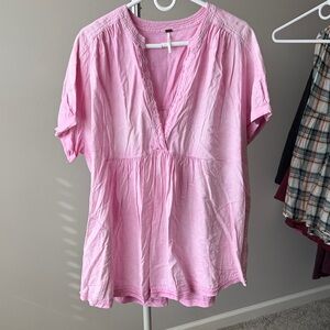 Free People Light Pink V-Neck Blouse